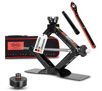 HEYNER® Cric à Ciseaux 1,5 t + Patin en Caoutchouc sur Mesure pour Tesla, réglable en Hauteur de 135 à 415 mm, Selle pivotante, rallonge « Comfort » Incluse, kit Comprenant Un cliquet, Un Sac de