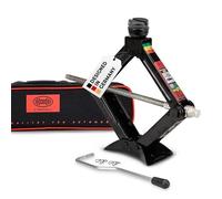 HEYNER® Cric à Ciseaux 1,5t - Selle Ronde + Patin en Caoutchouc Interchangeable + avec manivelle I TÜV & GS I Cric à manivelle pour Voitures SUV Petits camions Noir