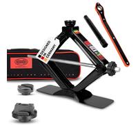 HEYNER® Kit de cric à Ciseaux 2 t, Compatible avec Les modèles Mercedes | Hauteur de levage de 125 à 470 mm, avec patins en caoutchouc, cliquet, écrou 17, manivelle, bouton rotatif, sac, grand socle