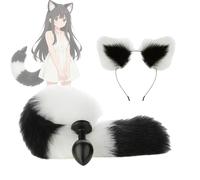 Heyokoy Adorable ensemble d'oreilles et de queue en peluche pour jeux de rôle, noir et blanc contrasté pour séances photo