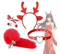 Heyokoy Costume de cosplay de renne de Noël, queue en peluche rouge, ensemble avec collier en forme de cœur