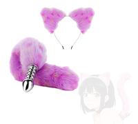 Heyokoy Costume queue de renard violette Tenue de jeu de rôle comprenant une fausse queue de renard, adaptée aux femmes et aux filles. Idéale pour les jeux vidéo, les fêtes et Halloween.