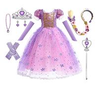 HEYOUTH Deguisement Robe Princesse,Bébé Fille Raiponce Robe,avec 7 Accessoires,Tulle Maxi Costume Carnaval Fille, Déguisement Anniversaire Fête Halloween Noël Partie Carnaval Cosplay (140 cm