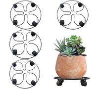 HEYOUTH Porte Plante a roulettes Ø27cm,Supports de Pots de Fleurs en métal,Plateau Roulant Capacité De 60 KG, Chariot de rempotage Mobile, pour extérieur, terrasse, intérieur et (6, Noir)
