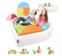 Heypappy Canapé Modulaire pour Enfants,2-en-1 Forme Cœur avec Piscine à Balles Unique - Canapé Enfant de Jeu Tangram pour Salle de Jeux - Inspire la Créativité
