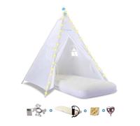 Heypappy Tipi Enfant avec Matelas Gonflable, Guirlande Lumineuse, Ballons, Pompe - Tente Enfant Interieur Exterieur Lavable pour Filles Garçons - Tente pour Fêtes et Jeux (Blanc)