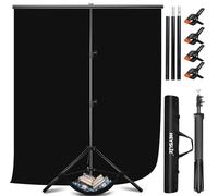Heysliy Fond de Toile Photo Noir avec Support, 2 X 2 M / 1,5 X 2 M, Kit de Fond de Studio Photo pour la Photographie De Produits, Portraits, Shooting en Ligne, Youtube/Streaming