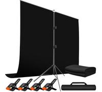 Heysliy Kit Support de Fond Photo Noir 2 x 2 m / 1,5 x 2 m avec Support et Pinces - pour Studio Photo, Streaming, Portraits et Photographie de Produits