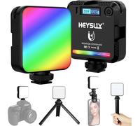Heysliy RGB Video Light, 360° Colour LED Camera Lamp with Mini Tripod & Clip, 2500K-9000K Adjustable / 20 Scenes / 2000mAh Rechargeable Portable RGB Light Panel for Photography/Vlog