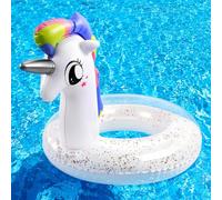 HeySplash Anneaux de Natation, 21,6 Pouces Flotteur de Piscine pour Enfant, Jouets de Piscine Licorne avec Paillettes Étincelantes, Anneau de Natation pour Piscine, Plage, Lac, Parti, Blanc