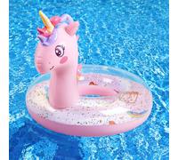 HeySplash Anneaux de Natation, 21,6 Pouces Flotteur de Piscine pour Enfant, Jouets de Piscine Licorne avec Paillettes Étincelantes, Anneau de Natation pour Piscine, Plage, Lac, Parti, Rose