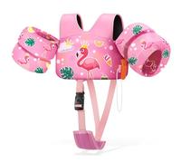 HeySplash Gilet de Flottement de Natation, Gilet de Natation avec Sangle Réglable pour Enfants de 6-15kg, Brassard Apprendre à Nager Flotteur de Piscine avec Sifflet, S, Flamant Rose d'Été