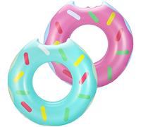 HeySplash Lot de 2 Anneaux de Natation, Bouée de Natation Amusante pour Piscine, Bague de Natation avec Motif de Donuts en PVC, Anneau de Flotteur de Piscine d'Été pour Adultes, Rose & Vert