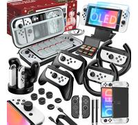 HEYSTOP Accesorios Étui pour Nintendo Switch OLED, 27 en 1 Pochette Transport Kit Inclure Protection Coque pour Switch OLED,Protecteur D'écran HD,Housse Joycon,Volante Grip,Playstand,Thumb Grip- Noir