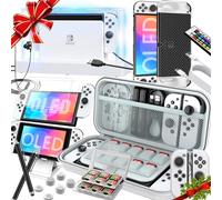 HEYSTOP Anti Poussière Accessoires Compatible avec Console Nintendo Switch OLED, Accessoires 25 en 1 avec Nintendo Switch OLED Étui, Comprend Protection Coque Switch OLED, Couvercle de Poignée Blanc