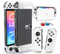 HEYSTOP Coque Switch OLED Dockable, Coque de protection en TPU pour Nintendo Switch OLED Modèle avec 6 poignées pour le pouce, protection complète, anti-chute, transparente
