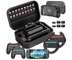 HEYSTOP Étui pour Nintendo Switch 2 Kit d'accessoires avec Housse de Protection Switch 2, Dockable Coque pour Switch 2 Film Trempé Volant de Course et Grip Joy-Con pour Manette Nintendo Switch 2