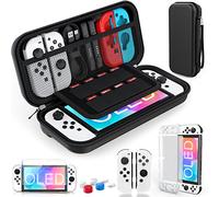 HEYSTOP Pochette pour Nintendo Switch Modèle OLED, Protection pour Switch OLED Coque Switch OLED Kit Accessoires Housse pour Nintendo Switch OLED avac Ecran Verre Trempé et Poignées Couvre Pouce
