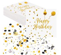 Heyu-Lotus Lot de 40 serviettes Happy Birthday, 33 x 33 cm, avec 20 g de confettis d'anniversaire, noirs et dorés, pour décoration de fête