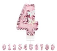 Heyumybit Bougies d'anniversaire Numéro 4,3D Rose Bougie Chiffre 4,Scintillantes Papillon Decoration Gateau Anniversaire pour les Fournitures de Célébrations d'Anniversaire