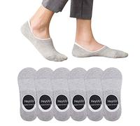 HeyUU 3 | 6 | 10 paires de chaussettes de sport invisibles en coton pour homme et femme avec intérieur 8 bandes antidérapantes en silicone, Gris x6, 43-46