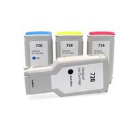 HEZHAOWH Compatible for H-*0P 728 Ink Cartridge Full with for 728 D-signJet T730 T830 Printer(4PCS (1BK 1C 1Y 1M))