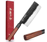 HEZHEN Couteau Nakiri, style japonais, multifonction, couteau de chef asiatique pour trancher la viande, couper les légumes, manche octogonal ergonomique en bois de séquoia