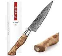 HEZHEN Couteau Universel, Acier Damas Couteaux D'office, Multifonctionnel Couteau à Fruits, Figured Sycamore Wood Handle