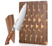 HEZHEN Couteaux de Chef Geman en Acier 1.4116, Couteaux de Cuisine Professionnel avec Fourreau en Bois avec Planches à Découper Bois d'Acacia