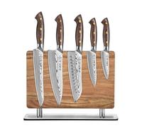 HEZHEN Damas Ensembles de Couteaux de Cuisine 5 Pièces，Set de Couteaux de Chef Professionnels en Acier Damas Couteau avec Bloc de Couteaux Magnétique, Porte-couteau en Bois D'Acacia