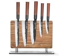 HEZHEN Ensembles de Couteaux de Cuisine, Acier Composite Set de Couteaux de Chef avec Bloc de Couteaux Magnétique, Porte-couteau en Bois D'Acacia