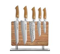 HEZHEN Ensembles de Couteaux de Cuisine Damas,Set de Couteaux de Chef Professionnels en Acier Damas avec Bloc de Couteaux Magnétique, Porte-couteau en Bois D'Acacia