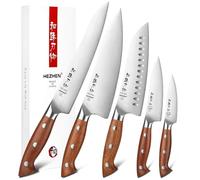 HEZHEN Ensembles de Couteaux de Cuisine German en Acier 5 Pièces,Set de Couteaux de Chef Professionnels en Acier Inoxydable Couteau Santoku, Manche en Redwood