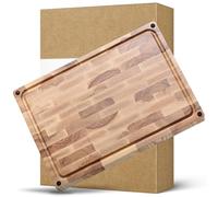 HEZHEN Planches à Découper Double Face, Plateau de Servir en Bois de Frêne | Poignée & Rainure Intégrée,Pied Antidérapant, Planchette de Service,Utilisable des Deux Côtés,Fibre Debout,Coffret Cadeau