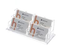 HeZone Porte-cartes de visite pour bureau, organiseur de cartes de visite pour homme et femme, 4 emplacements et 2 niveaux, en acrylique transparent (4 compartiments-H)