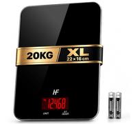 HF 20kg Balance de Cuisine Précision 1g, Grande Plateforme 22x16cm | Balance de Cuisine Numérique, Graduation 1 g, Fonction Tare & Verre Trempé pour Cuisine, Pâtisserie et Café