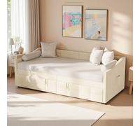 HFASD Canapé-lit extensible 90/180 x 200 cm, lit de jour extensible avec sommier à lattes, lit gigogne avec poche latérale, lit de jour extensible, lit fonctionnel, en flanelle, sans matelas (crème)