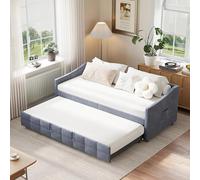 HFASD Canapé-lit extensible 90/180 x 200 cm, lit de jour extensible avec sommier à lattes, lit gigogne avec poche latérale, lit de jour extensible, lit fonctionnel, en flanelle, sans matelas (gris)