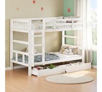 HFASD Lit Superposé 90x200 cm, Lit Superposé Séparable Enfant avec Escalier et Tiroirs de Rangement, Séparable en 2 Lits, Lits Mezzanine 2 Places pour Enfants et Adolescents