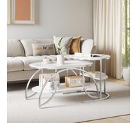 HFASD Lot de 2 Tables Basses Gigognes, Table Basse Marbre avec étagères Ouvertes, Table de Salon avec Pieds en Métal, Tables d'appoint pour Salon, Balcon, Chambre, Blanc Marbré et Argent