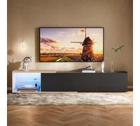 HFASD Meuble TV Extensible 163-240 cm avec Induction LED Bande Lumineuse, Meuble TV avec 3 tiroirs et Rangement Ouvert, Table TV pour Télévision 65 Pouces (Noir, 163-240x38x44 cm)