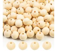 HFBOBP Lot de 100 perles rondes en bois de 25 mm à enfiler avec cordes de bricolage - Perles rondes en bois naturel non traité - Pour bricolage, bijoux, bracelets, colliers, décorations