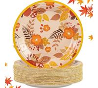 HFBOBP Lot de 50 assiettes jetables en carton en forme de feuille d'érable avec motif feuille d'érable pour fête de moisson, anniversaire, automne, dîner, décoration de fête