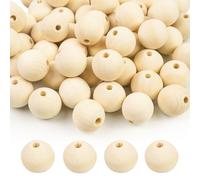 HFBOBP Lot de 50 perles rondes en bois de 30 mm à enfiler avec cordes de bricolage - Perles rondes en bois naturel non traité pour le bricolage, les bijoux, les bracelets, les colliers, les