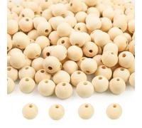HFBOBP Lot de 50 perles rondes en bois naturel de 20 mm à enfiler avec cordes de bricolage - Perles rondes en bois naturel non traité pour bricolage, bijoux, bracelets, colliers, décorations