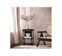 HFBT03-SCH Table d'appoint Design, Table Basse Carrée, Bout de Canapé, Table de Chevet avec Compartiment Ouvert, Cadre en Bambou