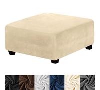HFCNMY Housse de Pouf carré en Velours Extensible épais Lavable avec élastique en Bas pour Salon, Beige, Taille M