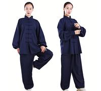 Tenue de Tai Chi à Manches Longues Kung-fu Costume Femme Homme Vêtements D’Arts Martiaux Coton et Lin Kung Fu et Wing Chun Vêtements,Blue-M