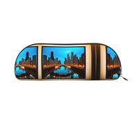 Hfderw Sac de rangement semi-circulaire en cuir avec fermeture éclair - Trousse à crayons portable - Sac à crayons - Sac à cosmétiques - Sac de rangement - Argent - Taille unique - Art déco, Argenté