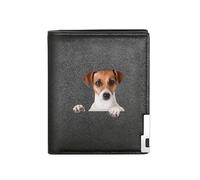 HFDGFJKKL Portefeuille de qualité Mignon Jack Russell Terrier Chien Peeking Affaires Hommes Casual Élégant Simple Pratique Élégant Impression Crea Cadeaux d’Halloween et de Noël